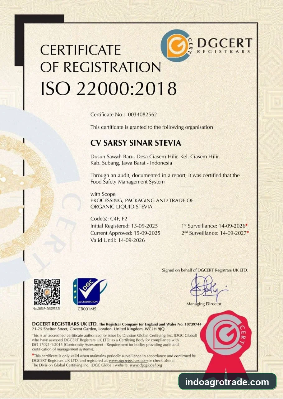 ISO 22000:2018 Certificate preview